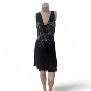 Just Divine vintage Black and Gray Embellished Mini Dress